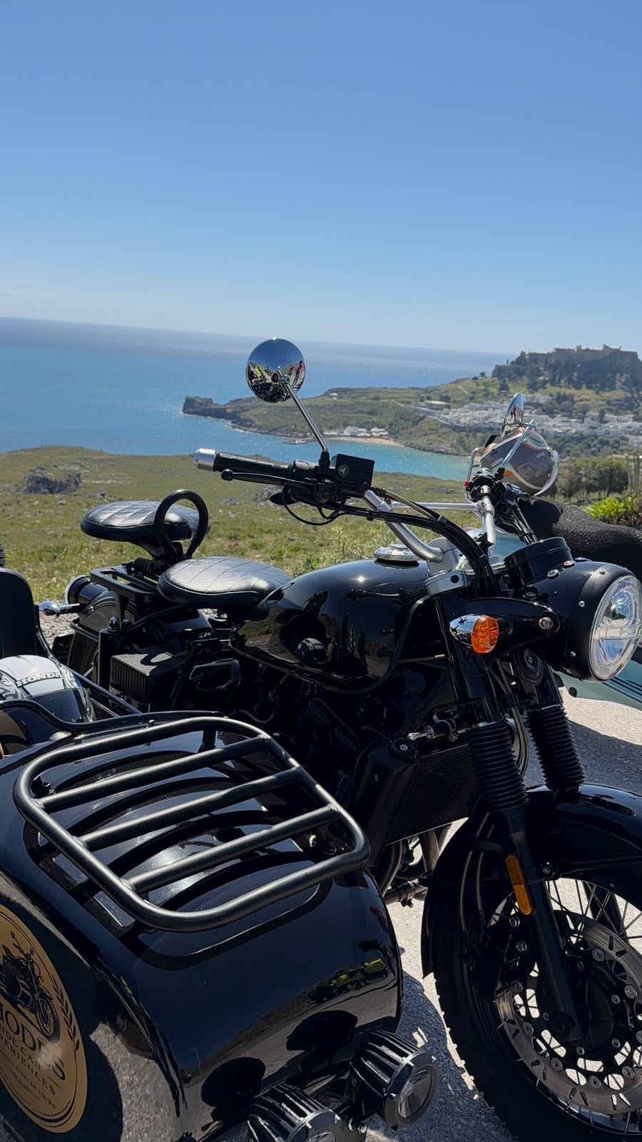 Rhodes Sidecar Experiences motorcycles at the seafront