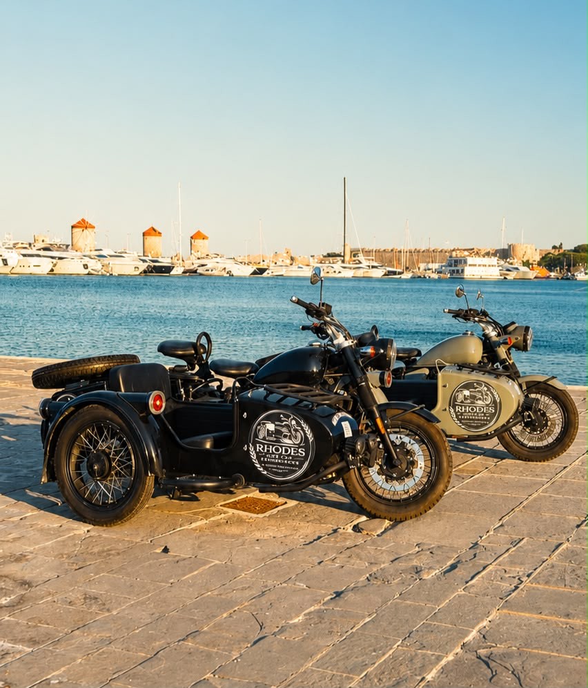 Rhodes: Private Sidecar Ride with Hotel Pickup & Free Time