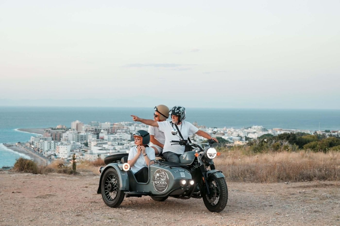 Private Rhodes Sunset Sidecar Experience: Hidden Viewpoint — vintage sidecar tour in Rhodes